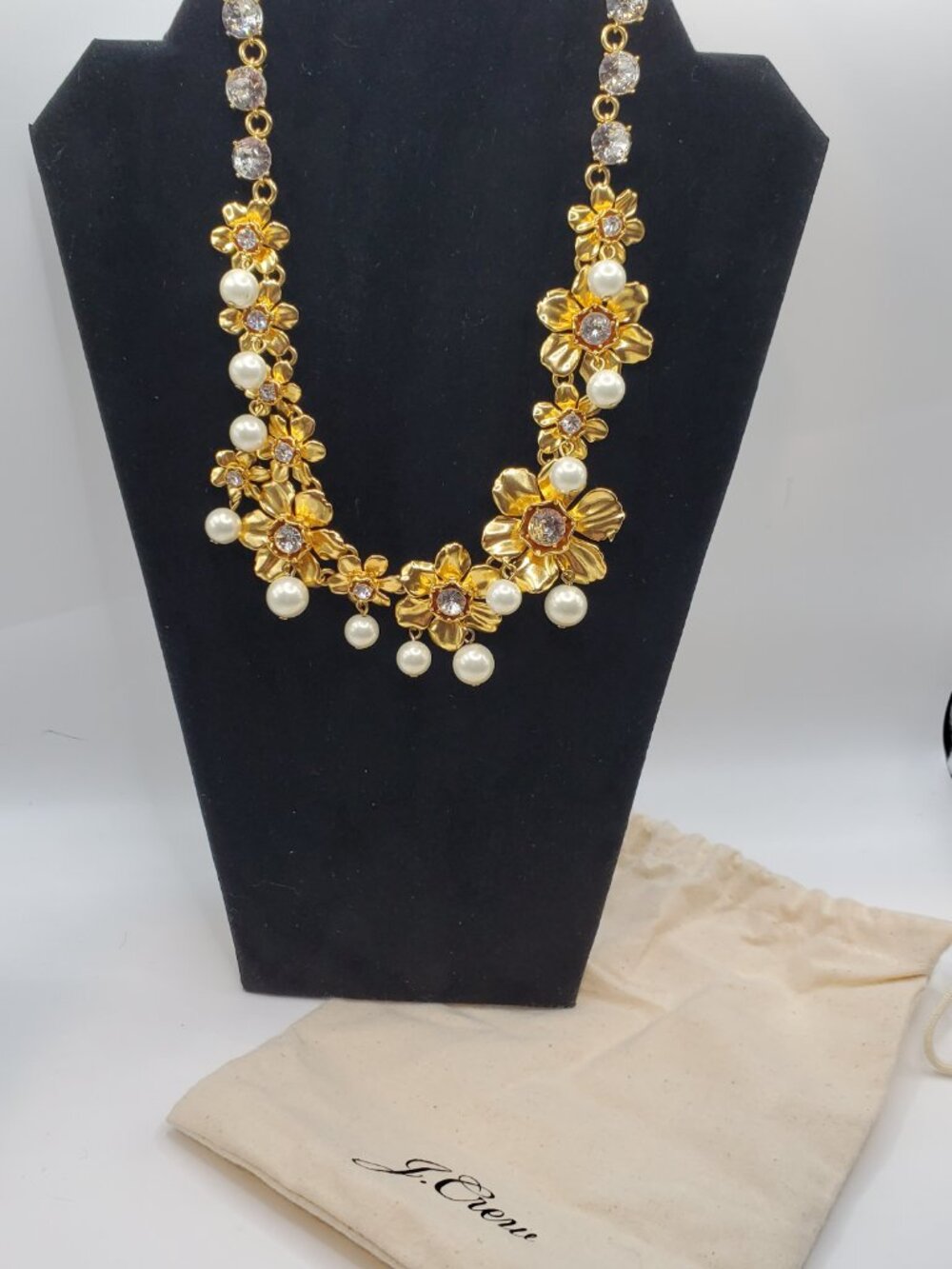 J. Crew Floral Crystal Pearl Statement Necklace + Dust Bag - Picture 2 of 6